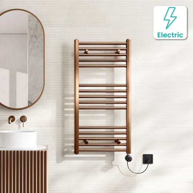 Naples Electric Premium Brushed Copper Straight Heated Towel Rail 1200x400mm