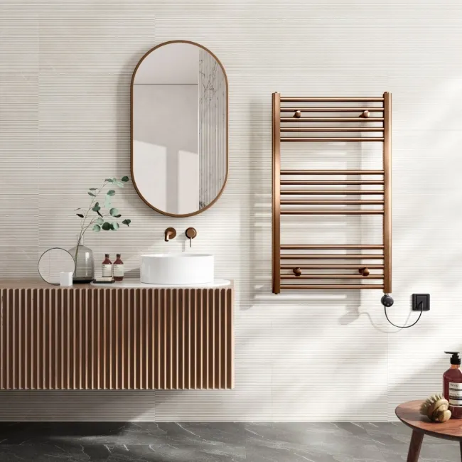Naples Electric Premium Brushed Copper Straight Heated Towel Rail 1000x600mm
