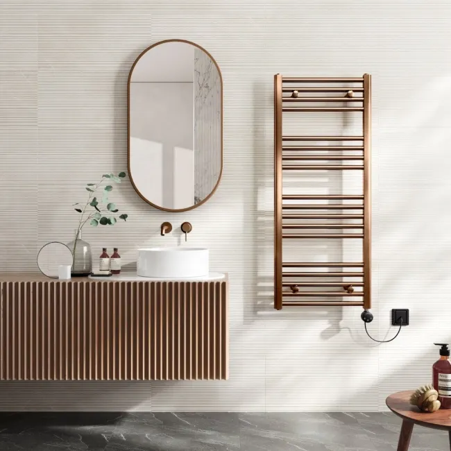 Naples Electric Premium Brushed Copper Straight Heated Towel Rail 1200x500mm