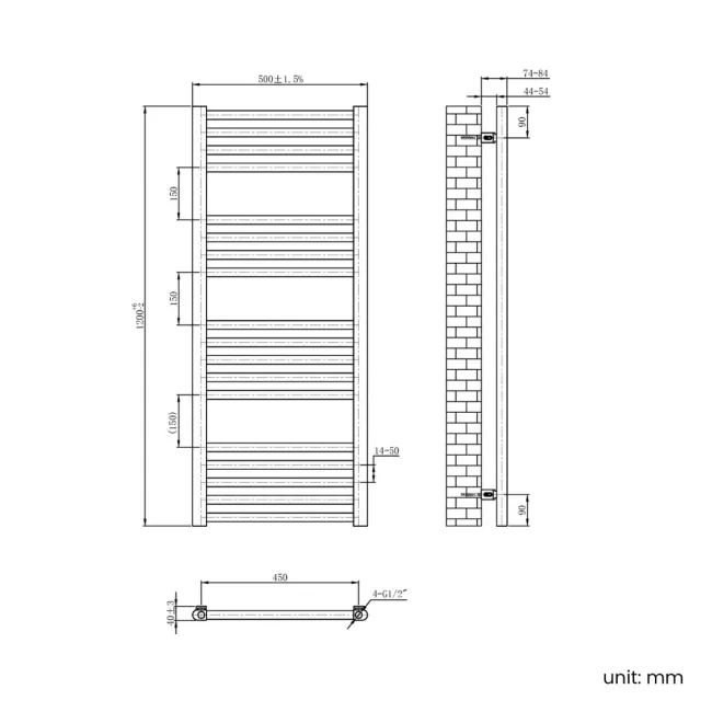 Naples Electric Premium Brushed Copper Straight Heated Towel Rail 1200x500mm