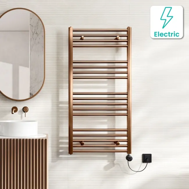 Naples Electric Premium Brushed Copper Straight Heated Towel Rail 1200x600mm