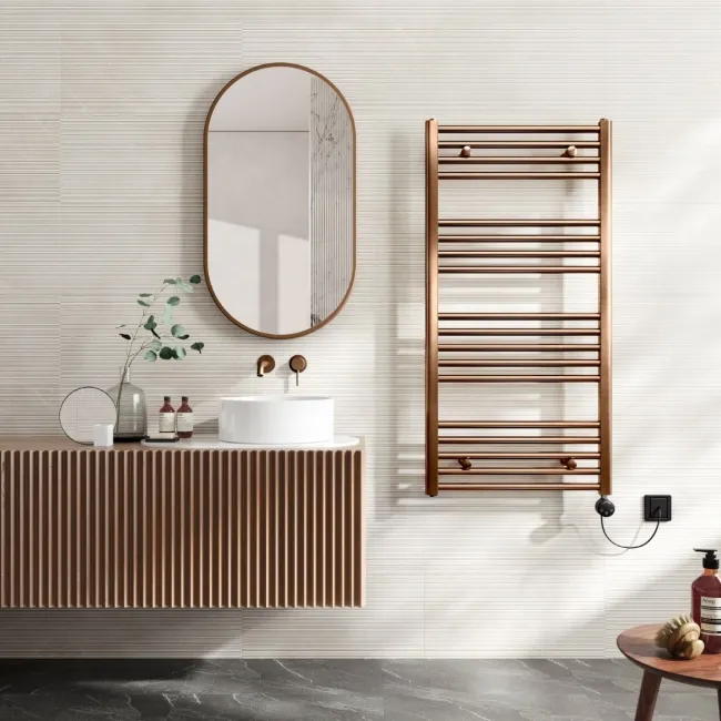 Naples Electric Premium Brushed Copper Straight Heated Towel Rail 1200x600mm