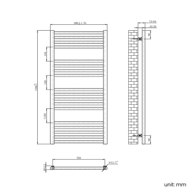 Naples Electric Premium Brushed Copper Straight Heated Towel Rail 1200x600mm