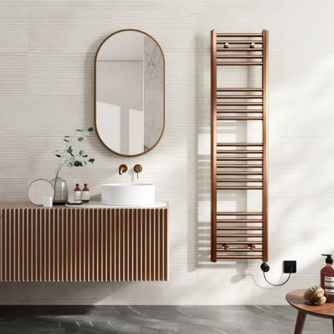 Naples Electric Premium Brushed Copper Straight Heated Towel Rail 1600x400mm