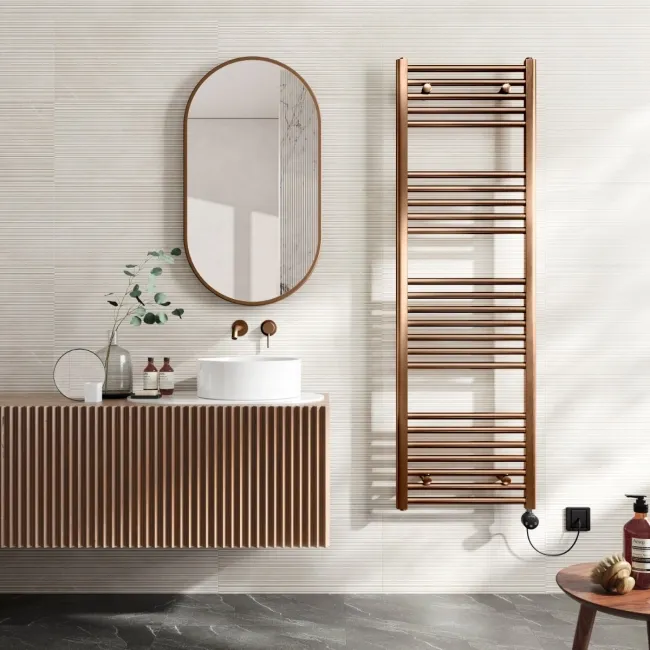 Naples Electric Premium Brushed Copper Straight Heated Towel Rail 1600x500mm