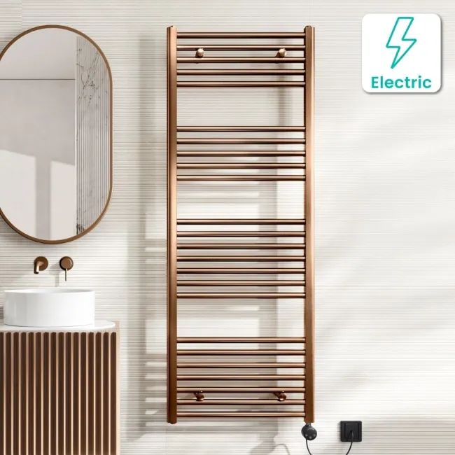 Naples Electric Premium Brushed Copper Straight Heated Towel Rail 1600x600mm