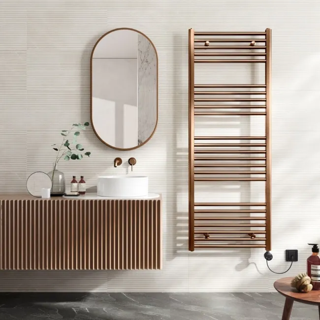 Naples Electric Premium Brushed Copper Straight Heated Towel Rail 1600x600mm