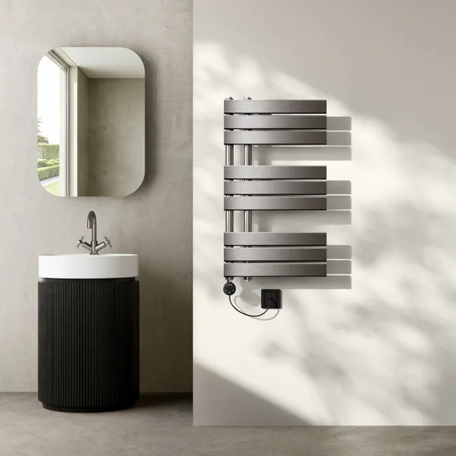 Seville Electric Brushed Gunmetal Designer Flat Panel Heated Towel Rail 800x450mm