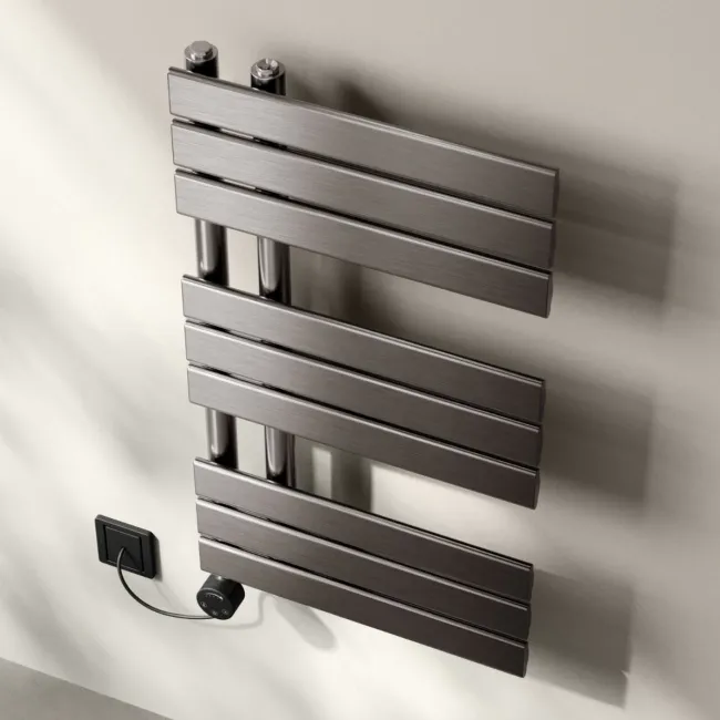 Seville Electric Brushed Gunmetal Designer Flat Panel Heated Towel Rail 800x450mm