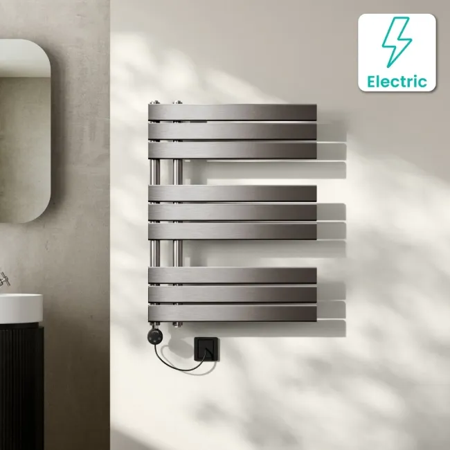 Seville Electric Brushed Gunmetal Designer Flat Panel Heated Towel Rail 800x600mm