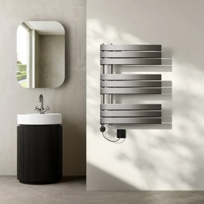 Seville Electric Brushed Gunmetal Designer Flat Panel Heated Towel Rail 800x600mm