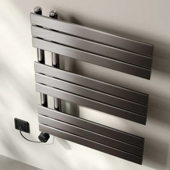 Seville Electric Brushed Gunmetal Designer Flat Panel Heated Towel Rail 800x600mm