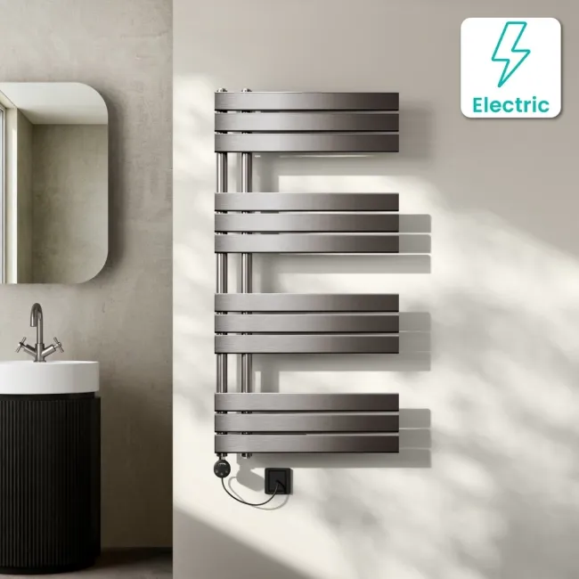 Seville Electric Brushed Gunmetal Designer Flat Panel Heated Towel Rail 1200x600mm