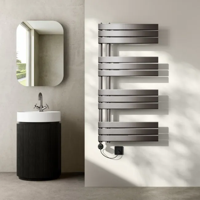 Seville Electric Brushed Gunmetal Designer Flat Panel Heated Towel Rail 1200x600mm