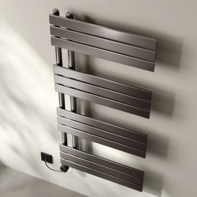 Seville Electric Brushed Gunmetal Designer Flat Panel Heated Towel Rail 1200x600mm
