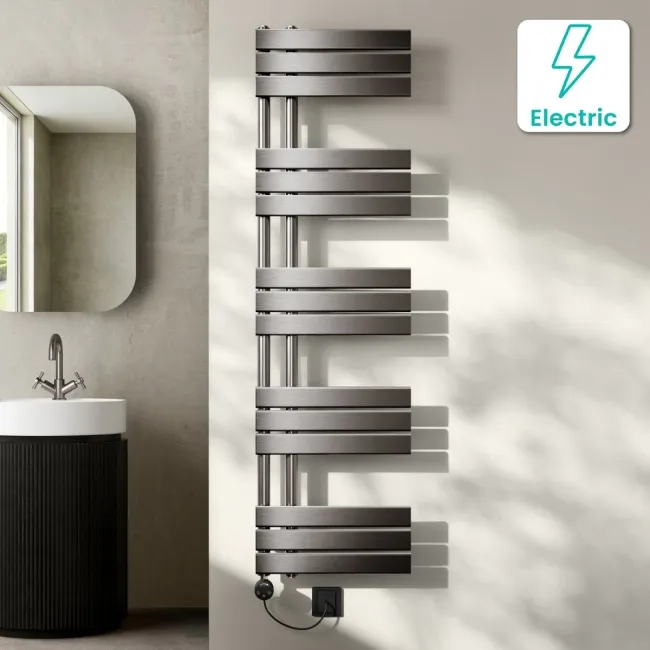 Seville Electric Brushed Gunmetal Designer Flat Panel Heated Towel Rail 1600x450mm