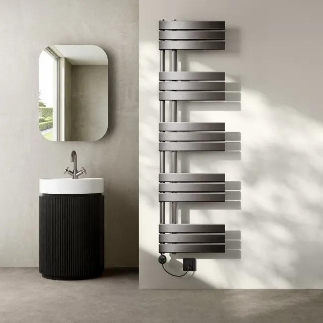 Seville Electric Brushed Gunmetal Designer Flat Panel Heated Towel Rail 1600x450mm