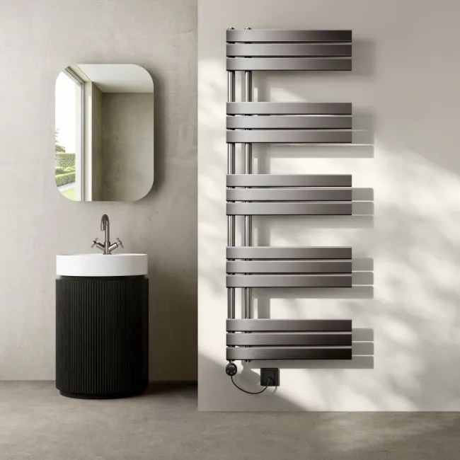 Seville Electric Brushed Gunmetal Designer Flat Panel Heated Towel Rail 1600x600mm