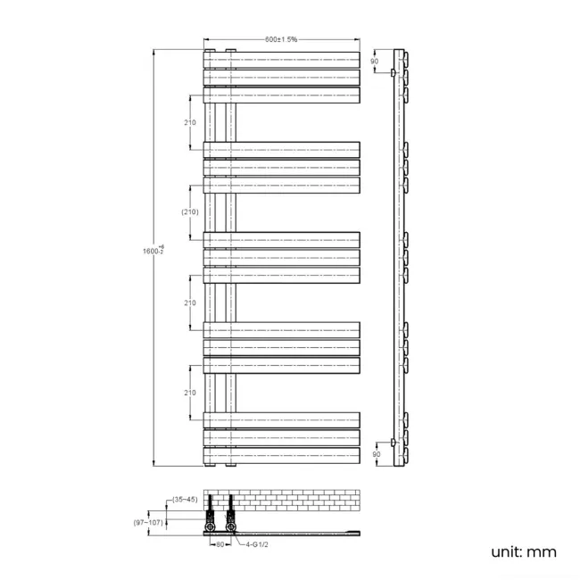 Seville Electric Brushed Gunmetal Designer Flat Panel Heated Towel Rail 1600x600mm