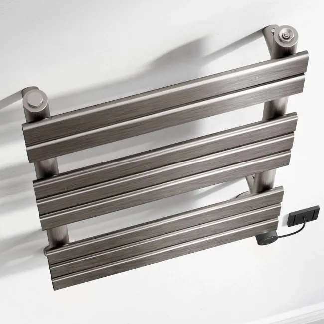 Santorini Electric Brushed Gunmetal Flat Panel Heated Towel Rail 800x450mm