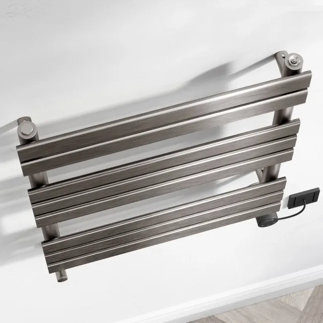 Santorini Electric Brushed Gunmetal Flat Panel Heated Towel Rail 800x600mm