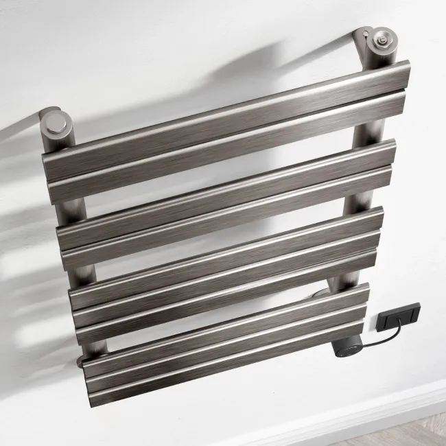 Santorini Electric Brushed Gunmetal Flat Panel Heated Towel Rail 1000x450mm