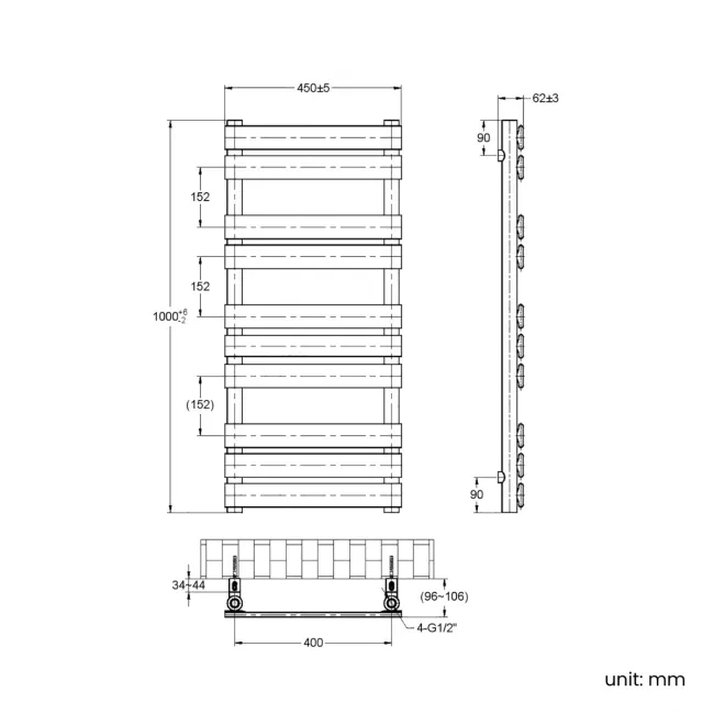 Santorini Electric Brushed Gunmetal Flat Panel Heated Towel Rail 1000x450mm