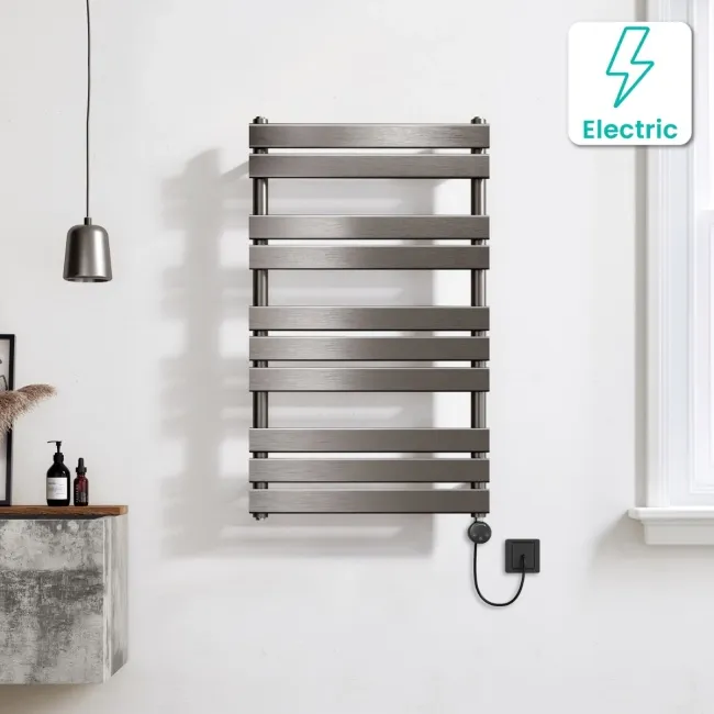 Santorini Electric Brushed Gunmetal Flat Panel Heated Towel Rail 1000x600mm