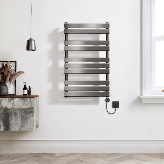 Santorini Electric Brushed Gunmetal Flat Panel Heated Towel Rail 1000x600mm