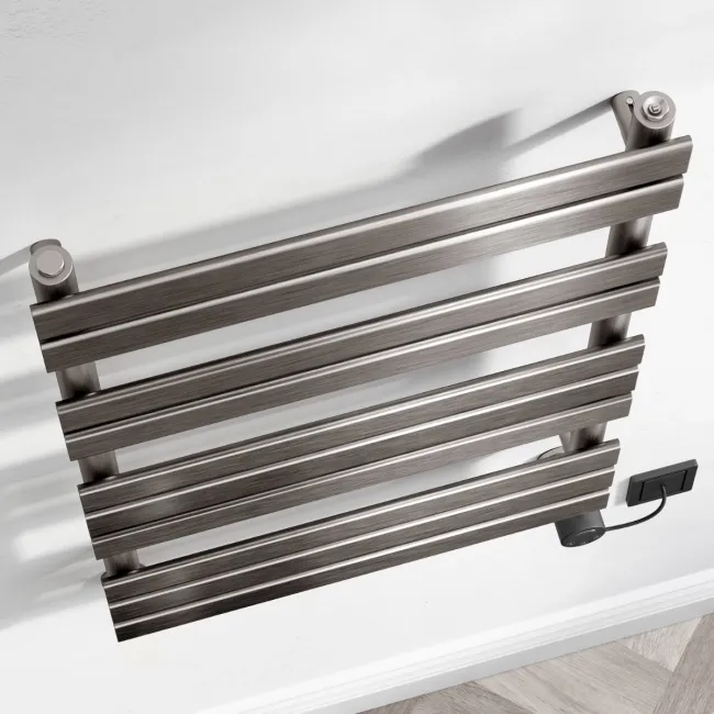Santorini Electric Brushed Gunmetal Flat Panel Heated Towel Rail 1000x600mm