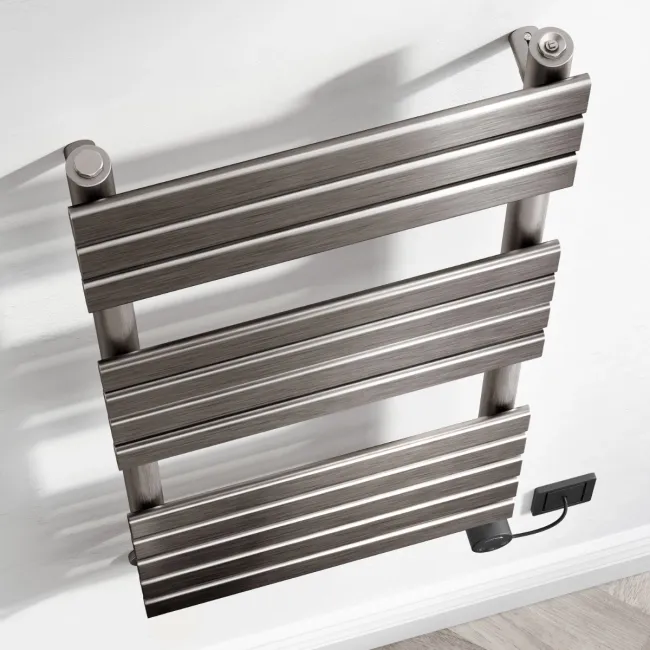 Santorini Electric Brushed Gunmetal Flat Panel Heated Towel Rail 1200x450mm