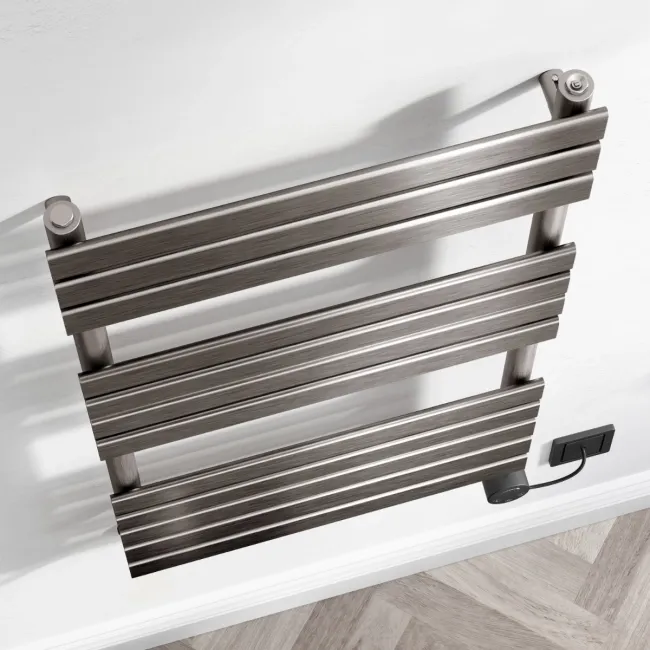 Santorini Electric Brushed Gunmetal Flat Panel Heated Towel Rail 1200x600mm