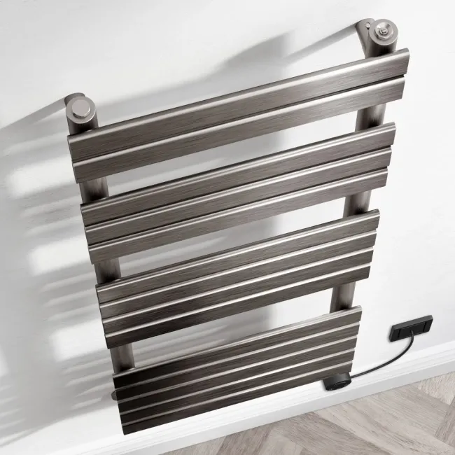 Santorini Electric Brushed Gunmetal Flat Panel Heated Towel Rail 1400x450mm