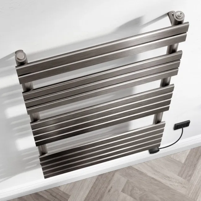 Santorini Electric Brushed Gunmetal Flat Panel Heated Towel Rail 1400x600mm