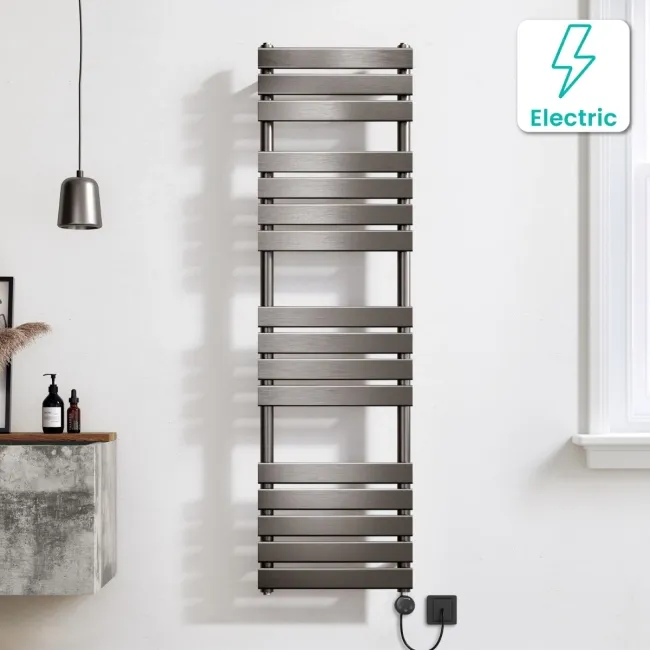 Santorini Electric Brushed Gunmetal Flat Panel Heated Towel Rail 1600x450mm