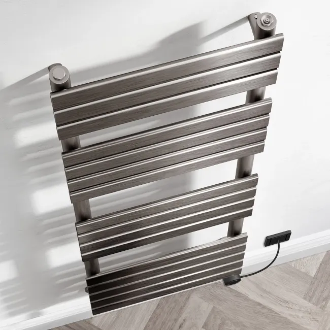 Santorini Electric Brushed Gunmetal Flat Panel Heated Towel Rail 1600x450mm