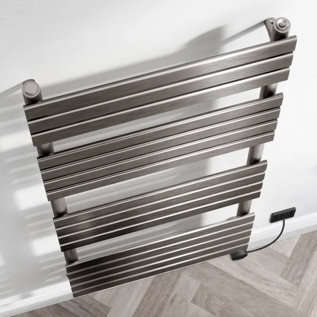 Santorini Electric Brushed Gunmetal Flat Panel Heated Towel Rail 1600x600mm