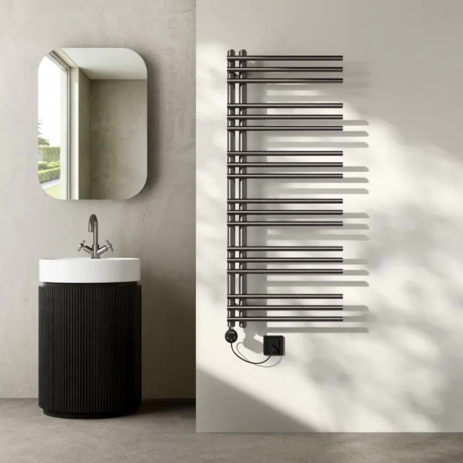 Cannes Electric Brushed Gunmetal Designer Heated Towel Rail 1200x500mm