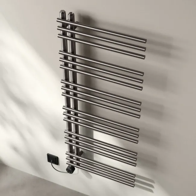 Cannes Electric Brushed Gunmetal Designer Heated Towel Rail 1200x500mm