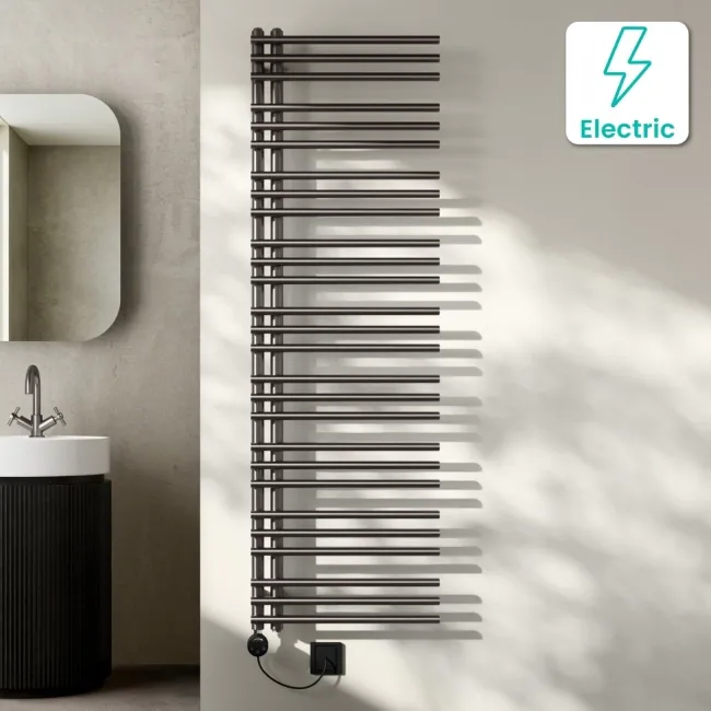 Cannes Electric Brushed Gunmetal Designer Heated Towel Rail 1600x500mm