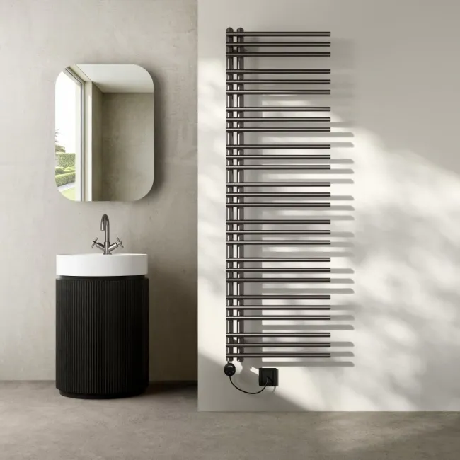 Cannes Electric Brushed Gunmetal Designer Heated Towel Rail 1600x500mm