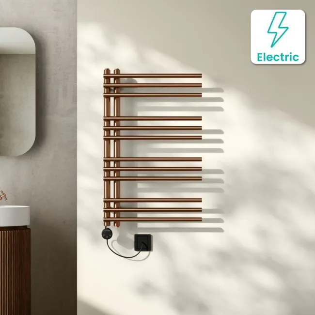 Cannes Electric Brushed Copper Designer Heated Towel Rail 800x500mm