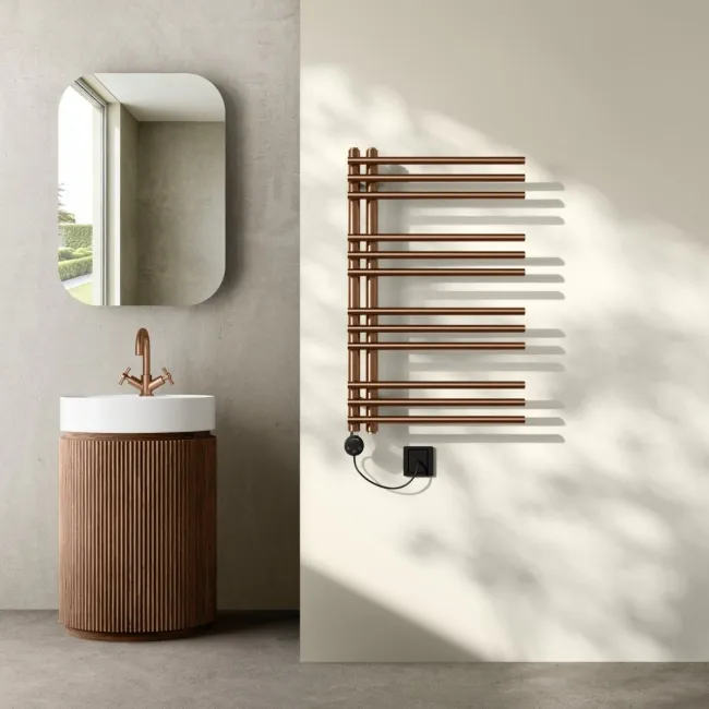 Cannes Electric Brushed Copper Designer Heated Towel Rail 800x500mm