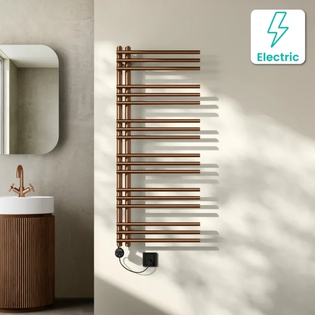 Cannes Electric Brushed Copper Designer Heated Towel Rail 1200x500mm
