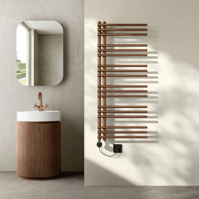 Cannes Electric Brushed Copper Designer Heated Towel Rail 1200x500mm