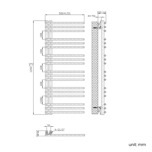 Cannes Electric Brushed Copper Designer Heated Towel Rail 1200x500mm