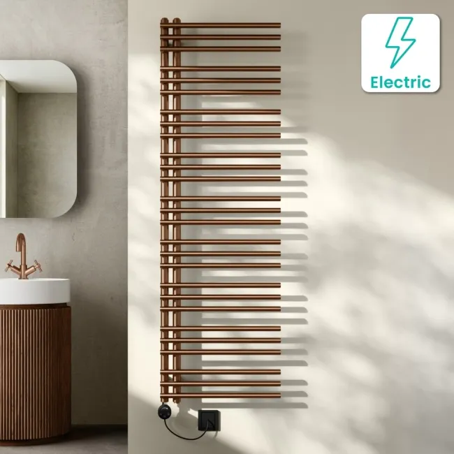 Cannes Electric Brushed Copper Designer Heated Towel Rail 1600x500mm