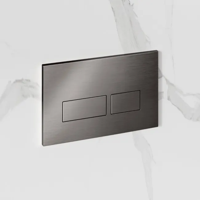 Idaho Pneumatic Top & Front Compact Wall Hung Toilet Frame and Concealed Cistern with Brushed Gunmetal Flush Plate - Square Buttons