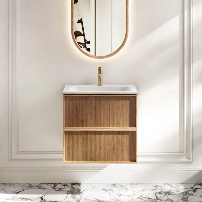 Bora Natural Oak Wall Hung Basin Drawer Vanity 600mm