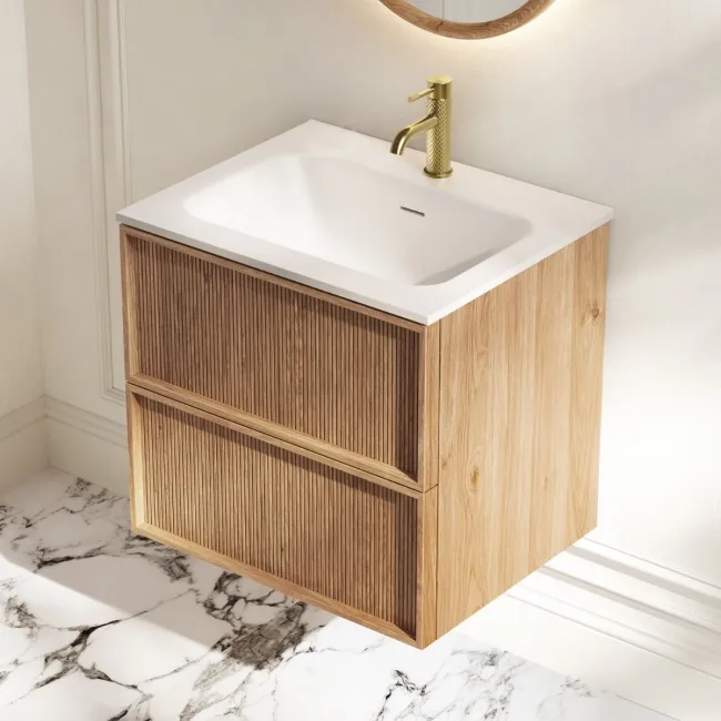 Bora Natural Oak Wall Hung Basin Drawer Vanity 600mm